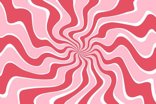 Swirl candy background with pattern of pink rays. Strawberry sweet vortex. Abstract lollipop and marshmallow radial burst poster. Retro groovy illustration vector