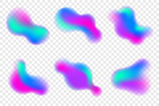 Blurred gradient shapes on white background. Blue and pink fluid soft abstract elements. or liquid aura gradation blobs and splashes. Organic mesh futuristic neon figures. vector