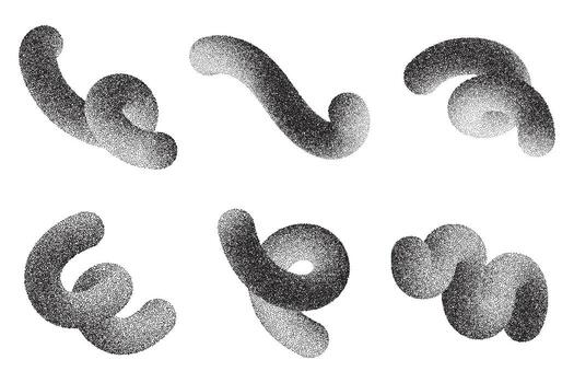 resumen 3d degradado formas ondulado líneas elementos con ruidoso fluido textura. fluido remolino granoso gráfico con arenoso efecto. punteado espiral swooshes y grunge de moda salpicaduras vector