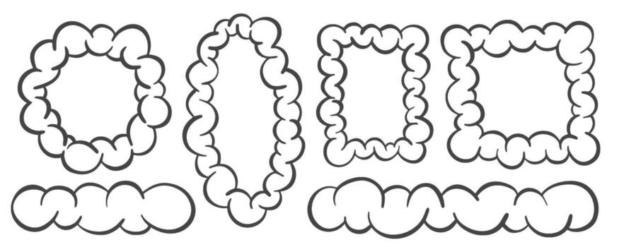 resumen nube formas miedoso juguetón elementos de pintada jabón jabonaduras. retro gotas de dibujos animados burbujas maravilloso contorno manga fumar. gracioso marcos vector