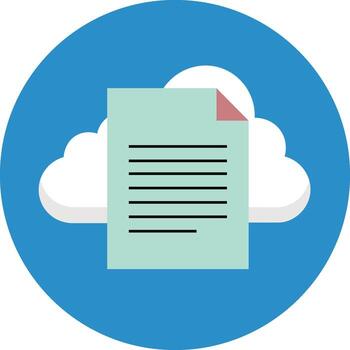 Document in cloud icon with blue circle background paper text vector
