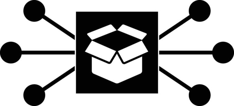 Black open box with radiating circles and lines icon package delivery vector