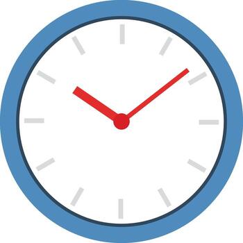 Simple blue analog clock with red hour and minute hands time timepiece vector