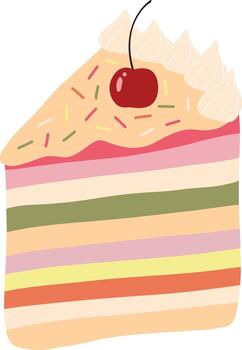 Flat Illustration of Colorful Layer Cake with Cherry on Top vector