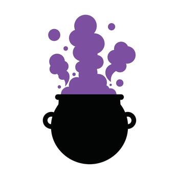 Mysterious witch's cauldron bubbling with a magical purple potion, an isolated graphic element vector
