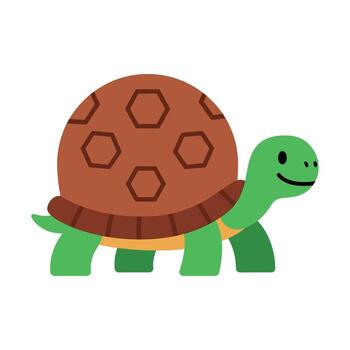 Cute Cartoon Turtle Illustration - Green Reptile with Hexagonal Shell Pattern, animal kingdom vector
