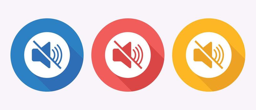 Mute button icons in blue red and yellow representing silence mode across devices vector