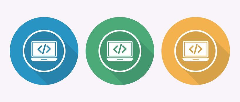 Software Development App Icon With Angle Brackets Blue Green Gold Circle Long Shadow Design vector