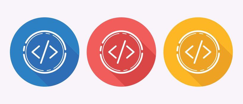 Software Development App Icon With Angle Brackets Blue Red Gold Circle Dashed Long Shadow Line vector