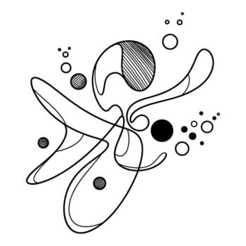 Abstract elegant line art doodle of a whimsical creature with musical notes and bubbles vector