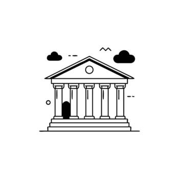 lineal clásico palacio de justicia con columnas, pájaro, y nubes diseño en blanco vector