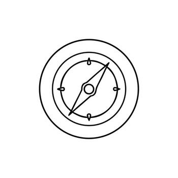 Brújula redondo navegación contorno diseño con aguja en blanco antecedentes vector