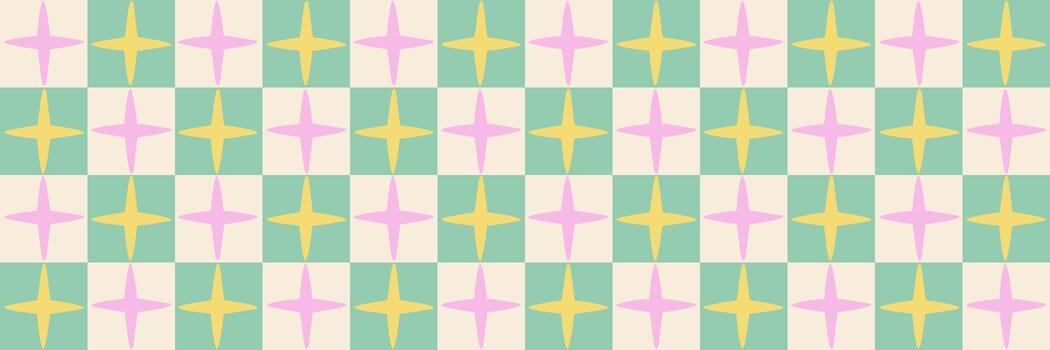 estilo y2k sin costura antecedentes con rosado y amarillo estrella. un retro verde tablero de damas modelo con un maravilloso onda, Perfecto para gráfico diseño proyectos y texturas vector