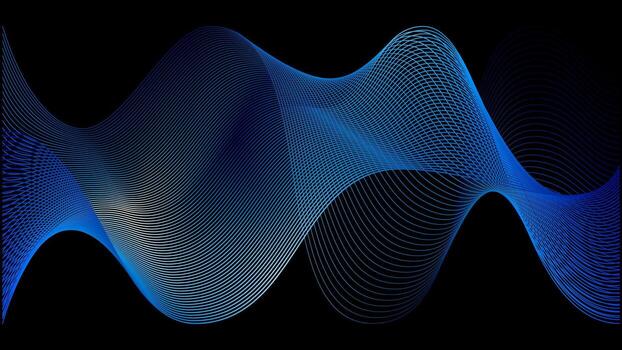 Green neon spiral mesh for data transition effect. Purple line transparent waves fade and connect light pattern technology. Music sound blurred flow at night sky spectrum vector