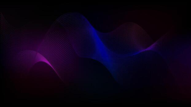 Abstract neon light wave. Blue pink purple neon pattern. Technology curve line background. Soundwave wavelength magnetic squiggle. Neural fabric fiber loop vector