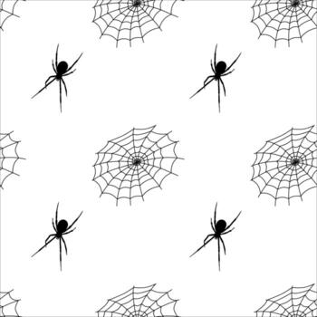 Decorative pattern featuring spiders and webs in black and white for Halloween design vector
