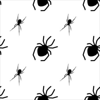 Black spider pattern on a white background featuring various spider sizes and orientations vector