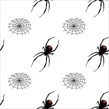 Black widow spiders and webs patterned design on a white background vector