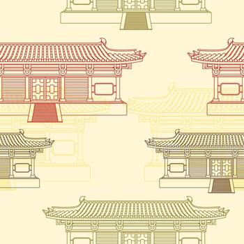 editable contorno estilo amplio tradicional chino edificio vectorizado ilustración en varios colores como sin costura modelo para creando antecedentes de oriental historia y cultura relacionado diseño vector