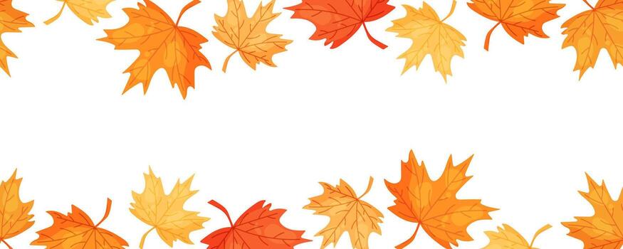 Seamless border with maple leaves on top and bottom vector