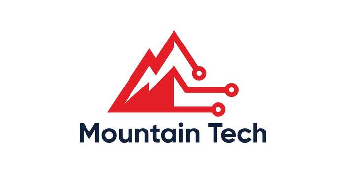 Mountain Tech Logo Design with Modern Red Mountain and Circuit Connection for Technology, Data, and Digital Innovation Branding vector