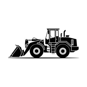 Black silhouette of a front-end loader construction vehicle on white background Keywords vector
