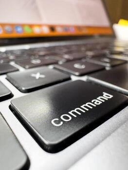 Laptop command key, laptop key, close-up macro photo, black keyboard, laptop, technology, IT, work from home, freelancing, copy space photo