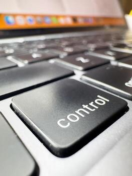 Laptop control key, laptop key, close-up macro photo, black keyboard, laptop, technology, IT, work from home, freelancing, copy space photo