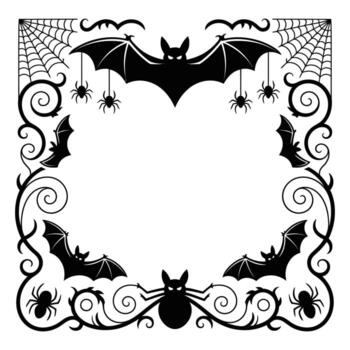 Spooky halloween bat spiderweb swirls decorative border frame design element vector
