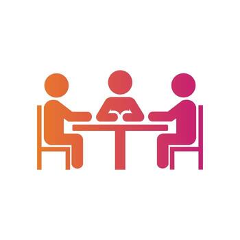 Tres resumen personas sentado juntos alrededor un mesa escaparate comunidad en blanco antecedentes vector