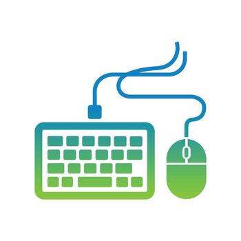 degradado teclado y ratón conectado con un azul cable sentar en un blanco antecedentes vector