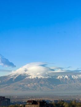 close up Mount Ararat during the day, view of the mountains with the city in the background, beautiful view of Yerevan photo