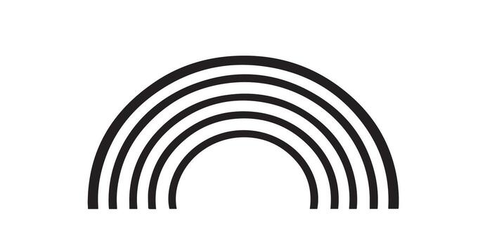 Minimalist illustration of a rainbow in black and white with clean arc lines and sharp contrast vector