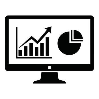 computadora monitor mostrando negocio analítica cartas silueta aislado en blanco antecedentes. vector