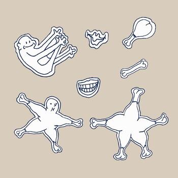 Naive surreal art with bones and faces vector