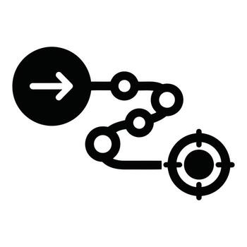 Black silhouette of a process flow with start and target isolated on white background vector