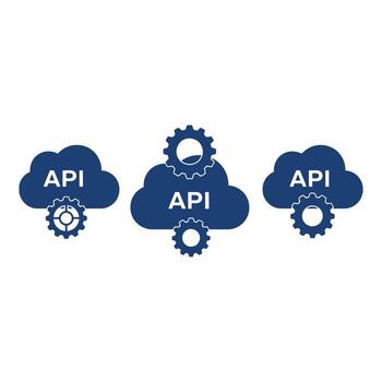 Three blue cloud api icons with gears silhouette isolated on white background vector
