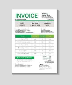 Modern invoice mockup template clean professional business document design for billing vector