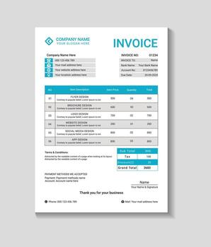 Professional invoice mockup template design business document for financial transactions vector