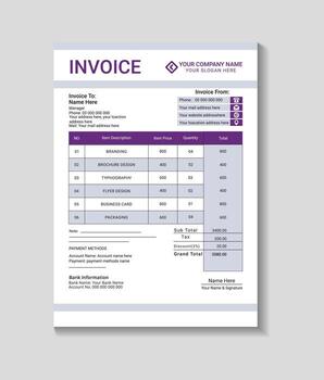 Modern business invoice template professional layout for financial transactions and billing vector