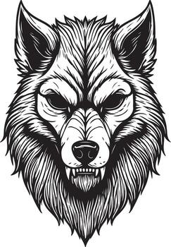 silhouette of a werewolf mask with sharp ears and glowing eyes vector