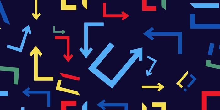 direccional flecha modelo vistoso geométrico formas en oscuro antecedentes. vector