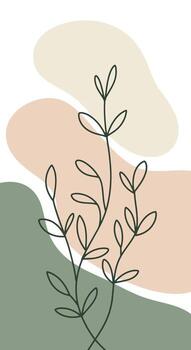 Minimalist Botanical Illustration with Abstract Shapes and Delicate Dark Green Lines vector