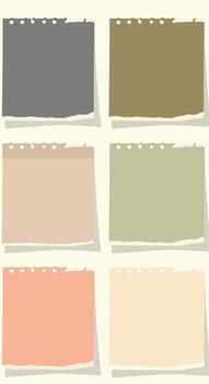 Six Pastel Torn Paper Notes with Shadow Effect and Perforated Top Edges vector
