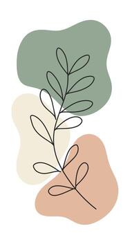 Minimalist Botanical Illustration with Abstract Shapes and Delicate Leafy Branch vector