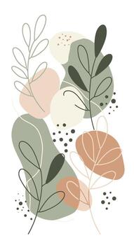 Abstract Botanical Composition with Earthy Tones and Delicate Leaf Outlines vector