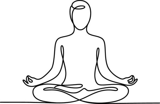 Single line drawing of a person meditating in a serene lotus pose vector