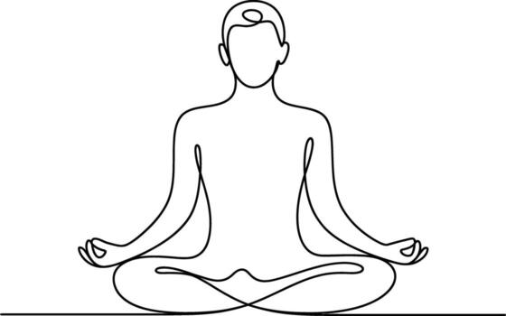 Minimalist single line drawing of a person meditating in a serene lotus pose vector