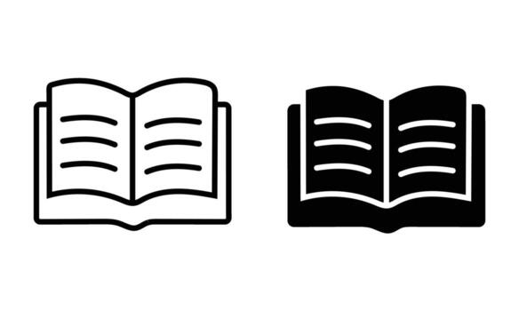 Open Book Icon Illustration Minimalist illustration of an open book offering a visual representation of knowledge learning and the joy of reading in both outline and filled styles vector