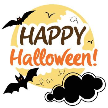 Full Moon Happy Halloween Typography Design with Bats and Clouds vector
